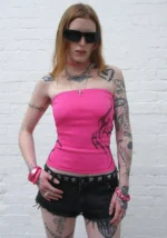 Edge Rhinestone Tube Top Hot Pink-1