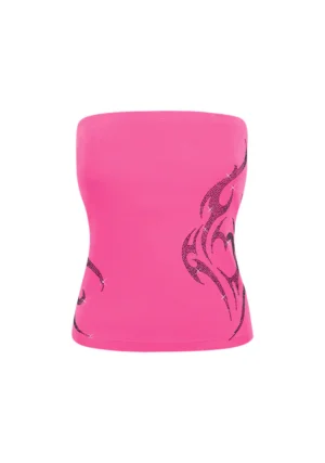 Edge Rhinestone Tube Top Hot Pink