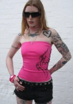 Edge Rhinestone Tube Top Hot Pink-4