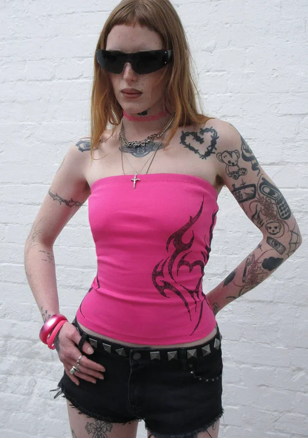 Edge Rhinestone Tube Top Hot Pink-4