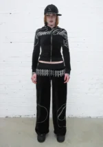 Enemy Rhinestone Velour Sweatpants Black-1