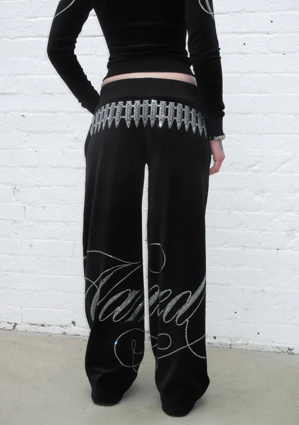 Enemy Rhinestone Velour Sweatpants Black-2