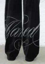 Enemy Rhinestone Velour Sweatpants Black-3
