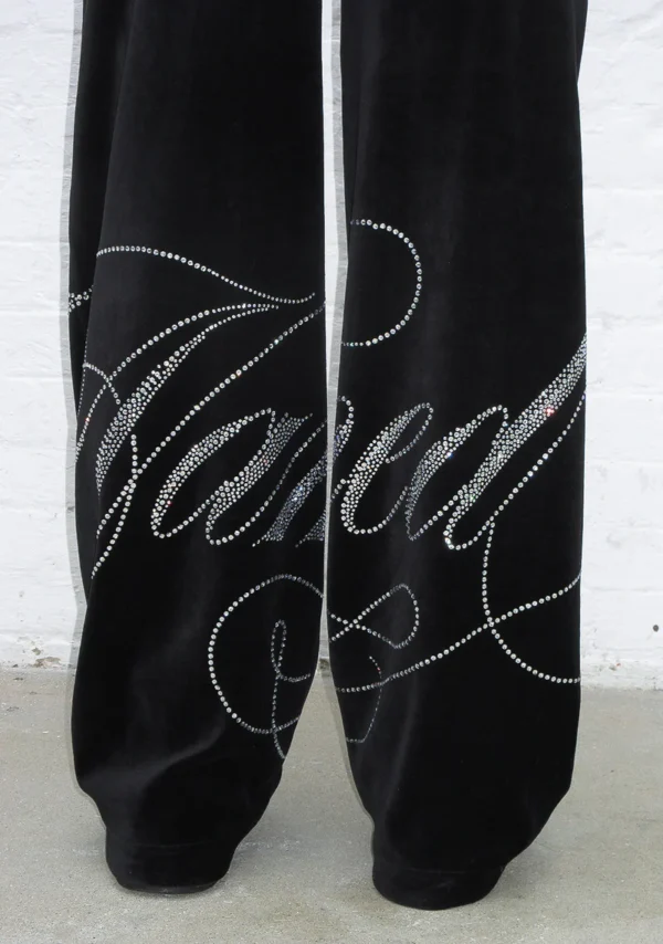 Enemy Rhinestone Velour Sweatpants Black-3