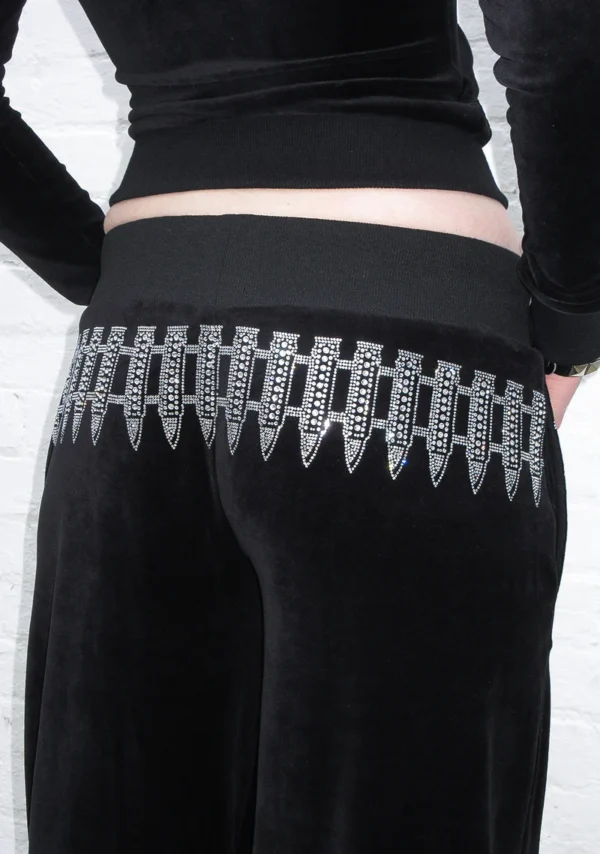 Enemy Rhinestone Velour Sweatpants Black-4