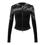 Enemy Rhinestone Velour ZIP Hoodie Black