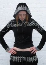 Enemy Rhinestone Velour ZIP Hoodie Black-3