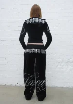 Enemy Rhinestone Velour ZIP Hoodie Black-4