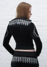 Enemy Rhinestone Velour ZIP Hoodie Black-5