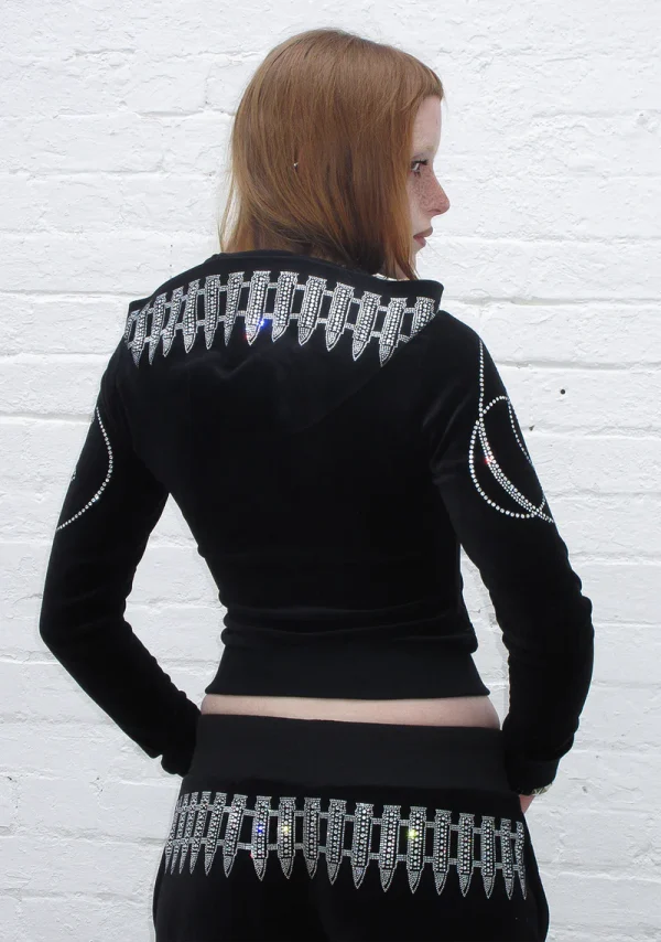 Enemy Rhinestone Velour ZIP Hoodie Black-5