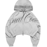 Enemy Studded Crop ZIP Hoodie Grey Marl