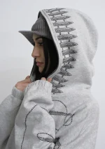Enemy Studded Crop ZIP Hoodie Grey Marl-3