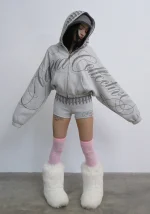 Enemy Studded Crop ZIP Hoodie Grey Marl-4