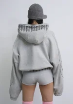 Enemy Studded Crop ZIP Hoodie Grey Marl-5
