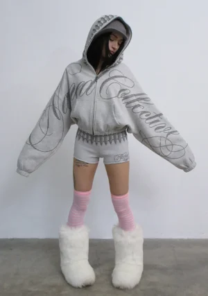 Enemy Studded Micro Hotpant Shorts Grey Marl-1