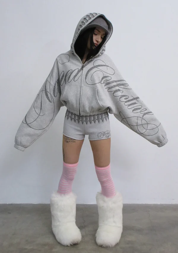 Enemy Studded Micro Hotpant Shorts Grey Marl-1