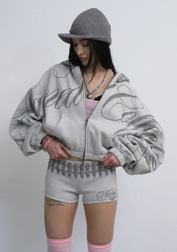 Enemy Studded Micro Hotpant Shorts Grey Marl-5