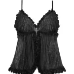 Envy Sheer Snakeskin Mesh Cami Top Charcoal