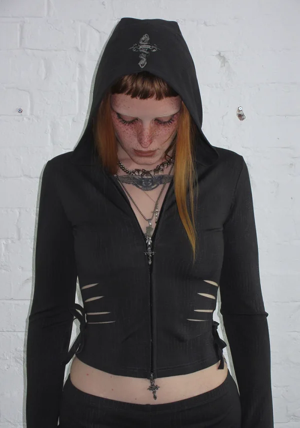 Envy Snakeskin Slashed Sculpt Stretch ZIP Hoodie Charcoal-1