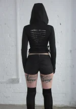 Envy Snakeskin Slashed Sculpt Stretch ZIP Hoodie Charcoal-3