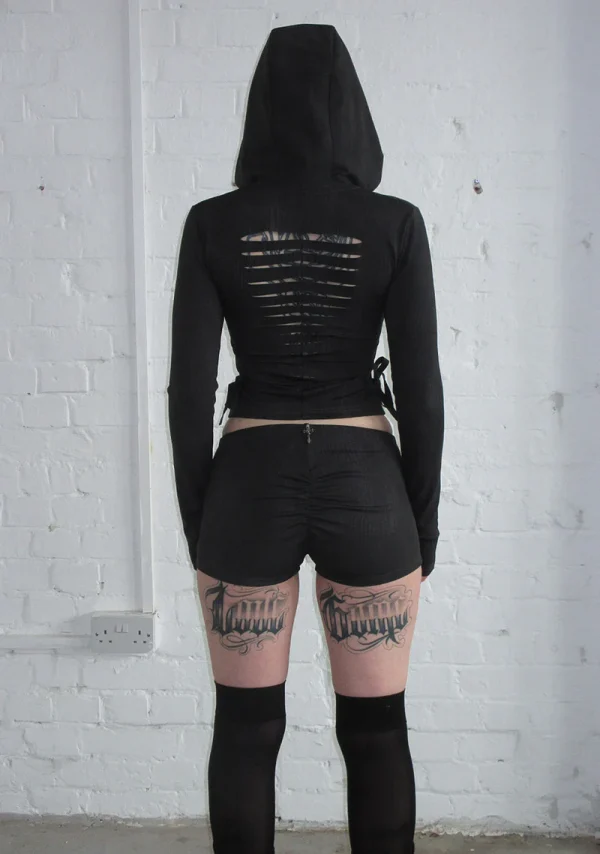 Envy Snakeskin Slashed Sculpt Stretch ZIP Hoodie Charcoal-3