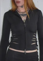 Envy Snakeskin Slashed Sculpt Stretch ZIP Hoodie Charcoal-4