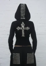 Faithful Faux Fur Vest And Fitted ZIP Hoodie Two Piece Set Black-1