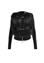 Faithful Faux Fur Vest And Fitted ZIP Hoodie Two Piece Set Black