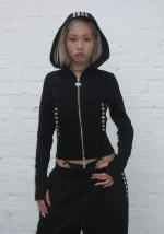 Faithful Faux Fur Vest And Fitted ZIP Hoodie Two Piece Set Black-3