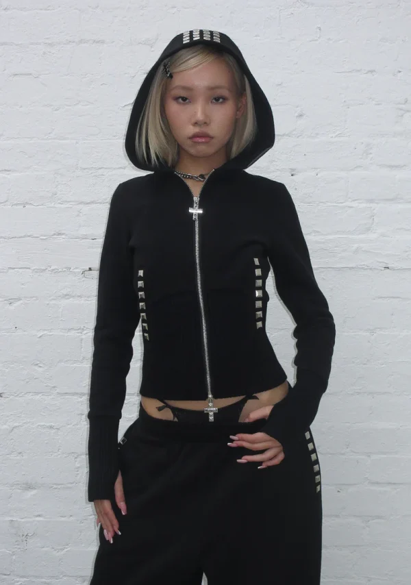 Faithful Faux Fur Vest And Fitted ZIP Hoodie Two Piece Set Black-3