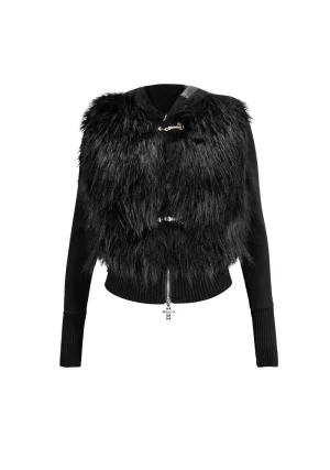Faithful Faux Fur Vest And Fitted ZIP Hoodie Two Piece Set Black