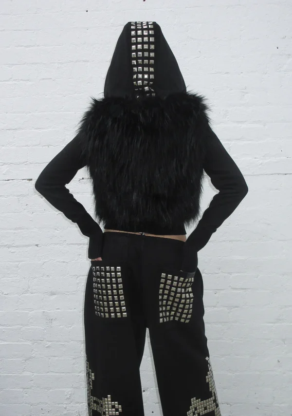 Faithful Faux Fur Vest And Fitted ZIP Hoodie Two Piece Set Black-4