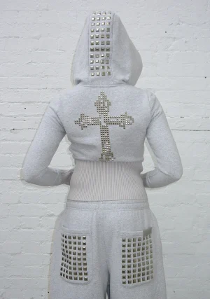 Faithful Faux Fur Vest And Fitted ZIP Hoodie Two Piece Set Grey Marl-1