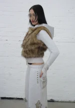 Faithful Faux Fur Vest And Fitted ZIP Hoodie Two Piece Set Grey Marl-2