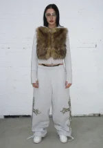 Faithful Faux Fur Vest And Fitted ZIP Hoodie Two Piece Set Grey Marl-5