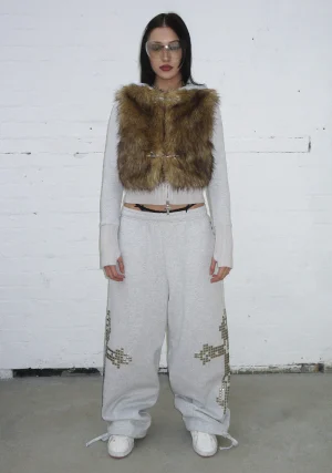 Faithful Faux Fur Vest And Fitted ZIP Hoodie Two Piece Set Grey Marl-5