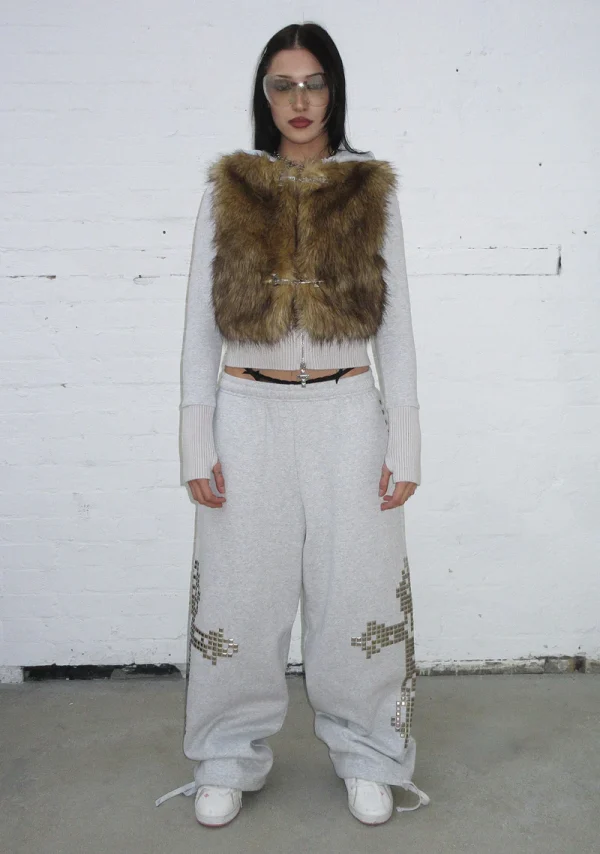 Faithful Faux Fur Vest And Fitted ZIP Hoodie Two Piece Set Grey Marl-5