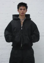 Faithful Leather Effect ZIP Hoodie Black-1