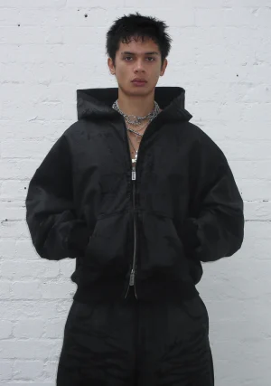 Faithful Leather Effect ZIP Hoodie Black-1