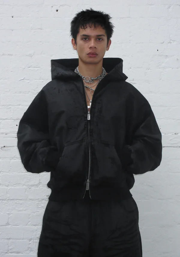 Faithful Leather Effect ZIP Hoodie Black-1