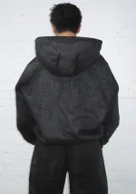 Faithful Leather Effect ZIP Hoodie Black-2