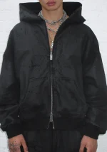 Faithful Leather Effect ZIP Hoodie Black-5