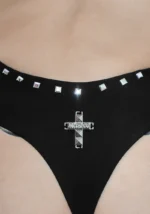 Faithful Studded Backless Halterneck Swimsuit Black-5