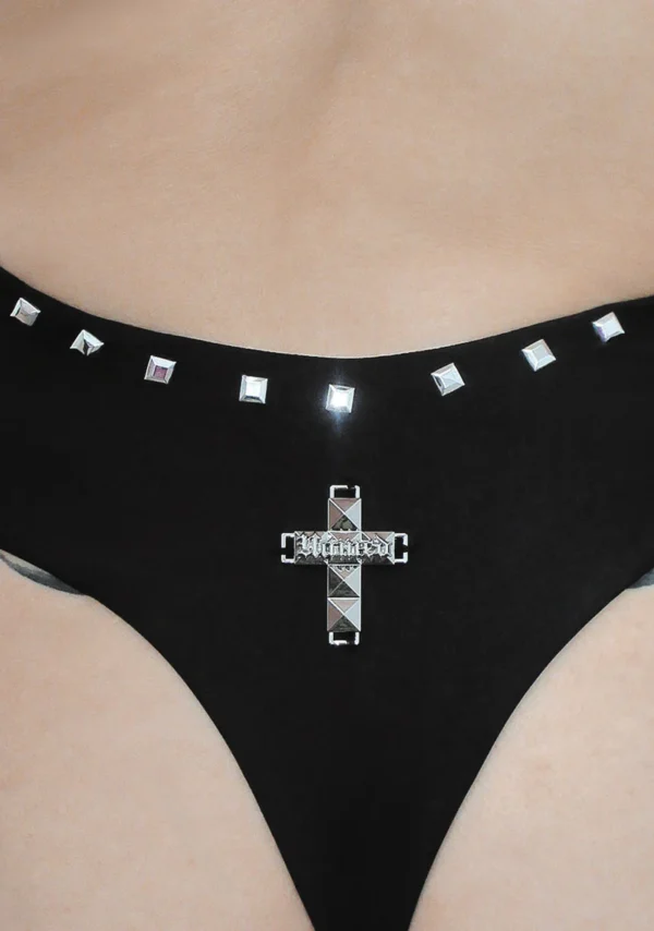 Faithful Studded Backless Halterneck Swimsuit Black-5