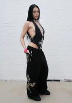 Faithful Studded Backless Halterneck Swimsuit Black-6