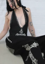 Faithful Studded Backless Halterneck Swimsuit Black-7