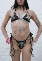 Faithful Studded Cheeky Bikini Bottoms Black-1