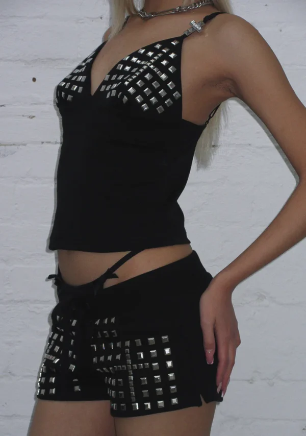 Faithful Studded Micro Hotpant Shorts Black-3