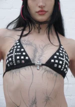 Faithful Studded Triangle Bikini Top Black-2