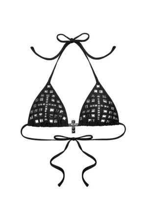 Faithful Studded Triangle Bikini Top Black